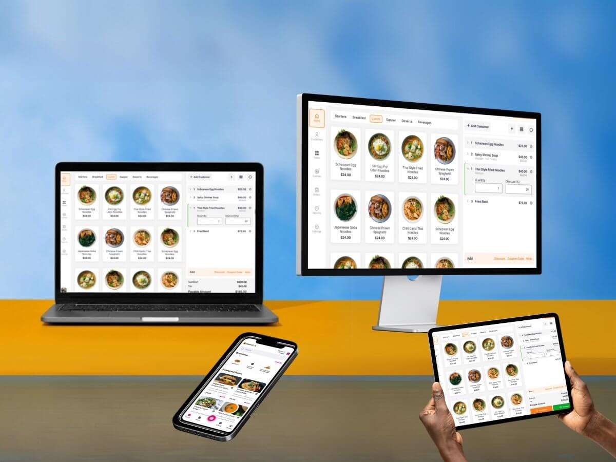 Interface de caisse RestoLive sur ordinateur, tablette et smartphone